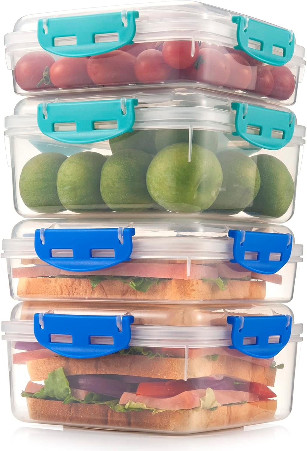 Skiennix 4 PCS Sandwich Containers - 100% Airtight, BPA-Free, Microwave & Dishwasher Safe | Upgraded Snaps, 2 Heightened & 2 Standard