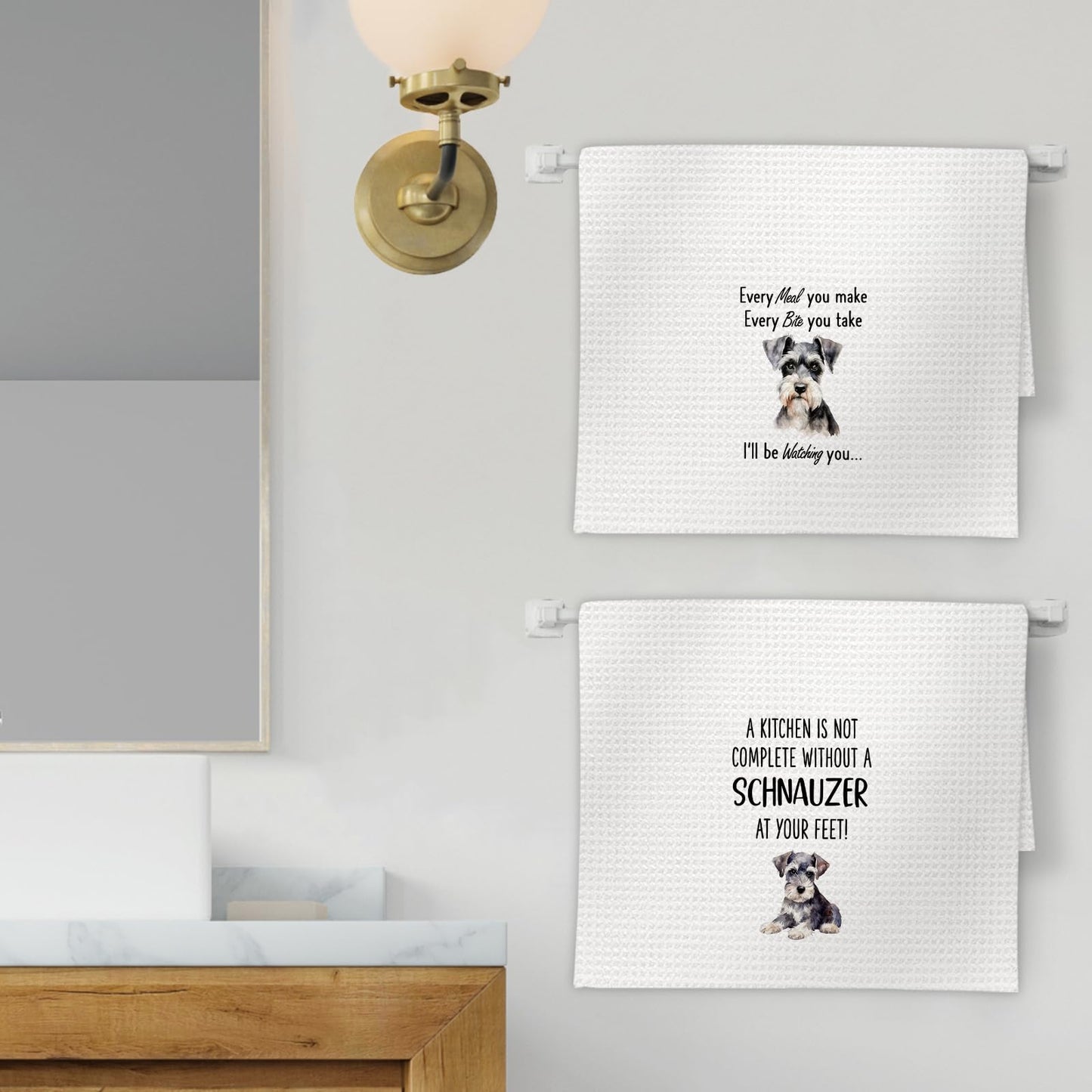FIicy Miniature Schnauzer Gifts Kitchen Towels - Schnauzer Dog Lover Gifts Dish Towels, Mini SchnauzerGifts Dog Owner Decorative Hand Towels for Kitchen, DogKitchen Decor, Set of 2(16x24 Inch)