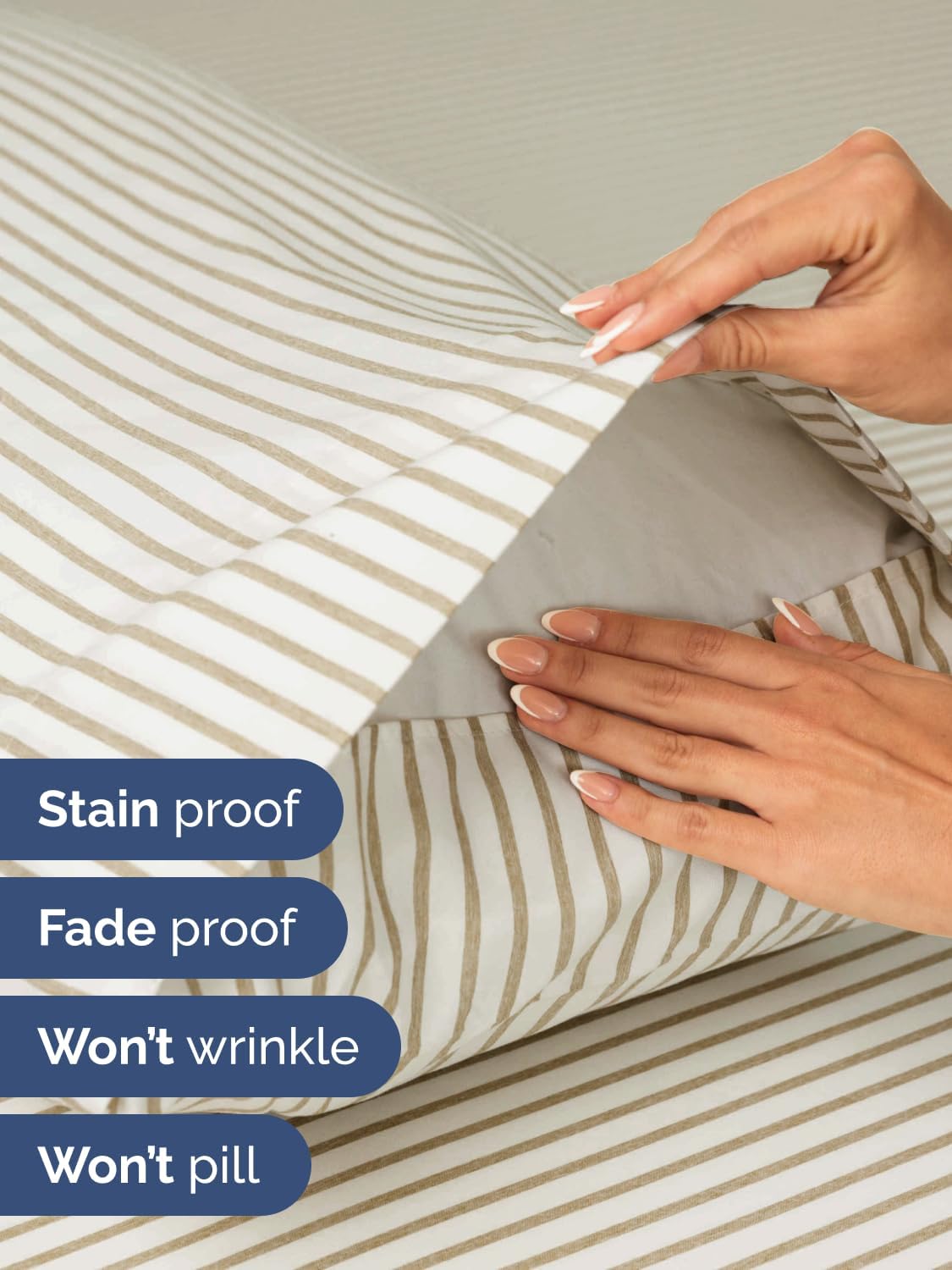 Skiennix Extra Deep King Sheet Set - 6 Piece Breathable Cooling Bedding - Soft Wrinkle-Free Beige Stripes