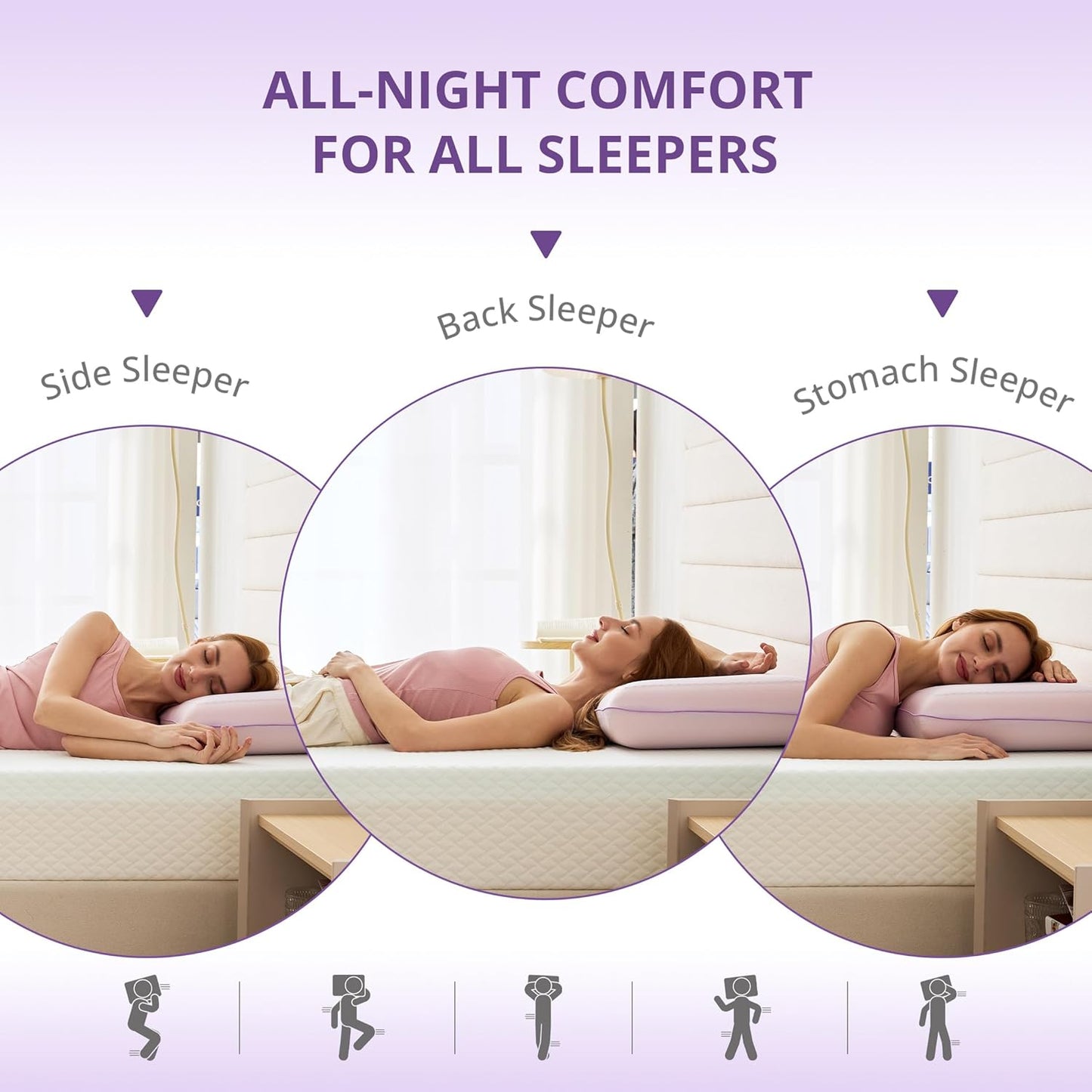 Purple Cooling Pillow - Gel Memory Foam with Reversible Cover | Neck Support for All Sleep Positions