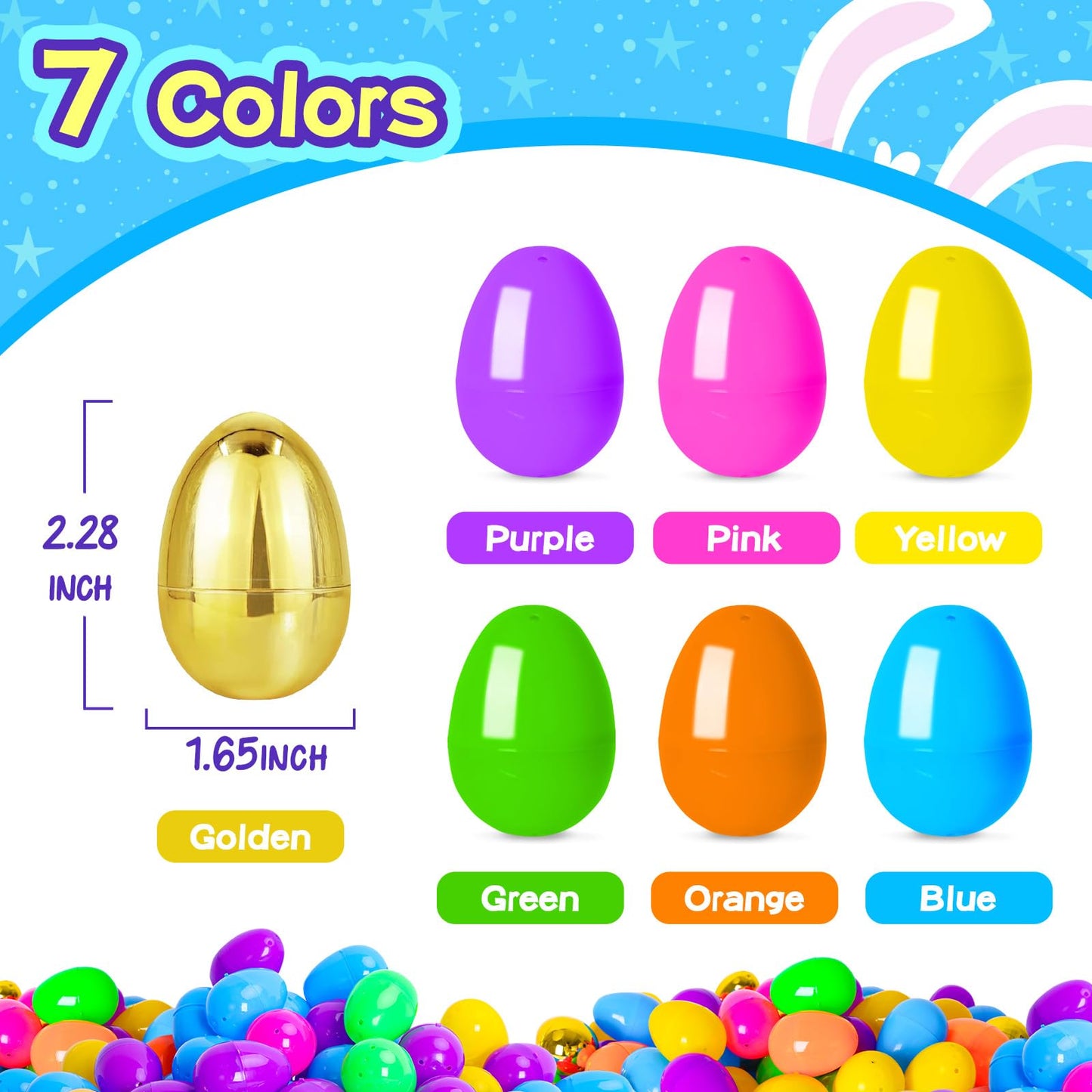 MGparty 52 Pack Easter Eggs Empty 2.3" Plastic Bright Colors Eggs with Golden Eggs for Easter Egg Hunt Party Favors Basket Stuffers Fillers