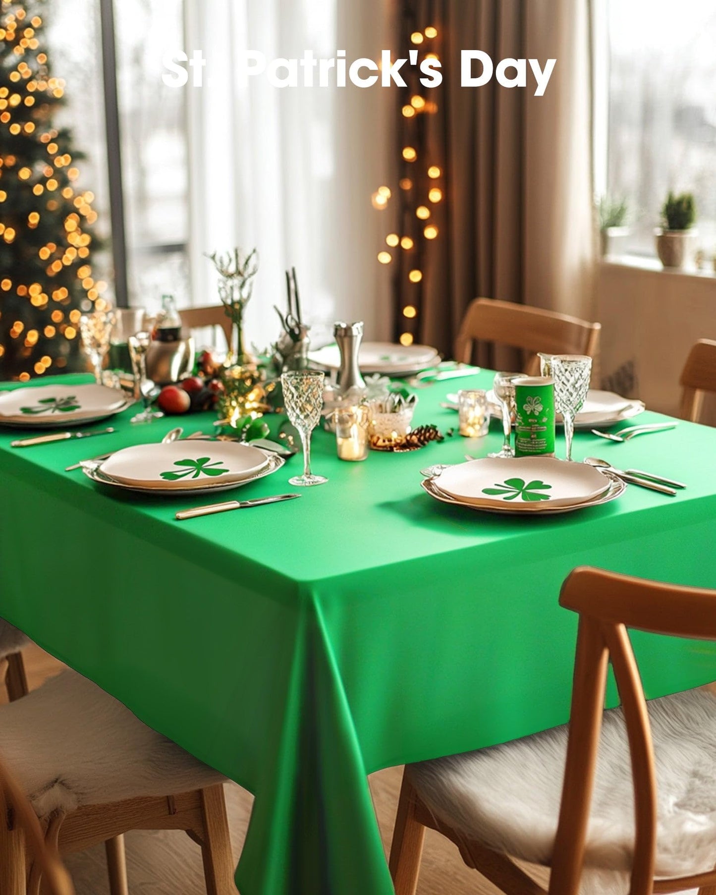 Pureegg Plastic Table Cloth Disposable 10 Pack, 54 x 108 Inch Table Cloths, St Patricks Day, Christmas Decorations, Tablecloths, Rectangle, Forest, Plastic Cover, Leakproof & Sturdy, Green
