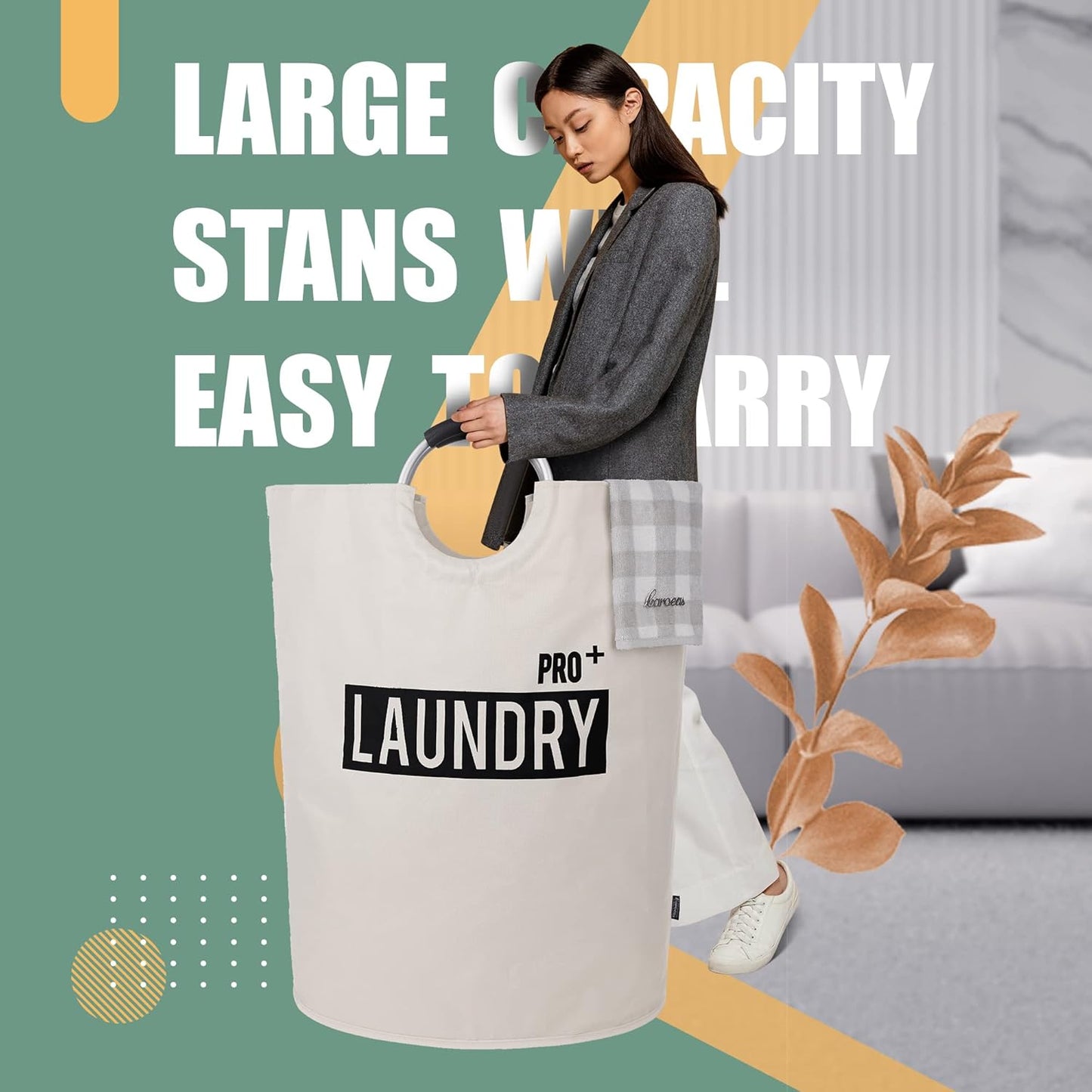 Caroeas Super Large 150L Laundry Basket - Waterproof & Collapsible Design with Padded Handles | Beige