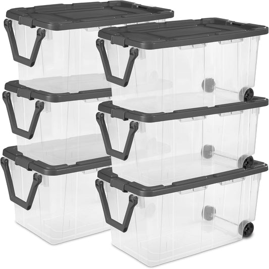 Sterilite 6-Pack Modular Stacker Box - Durable Clear Plastic Storage Bins with Latching Lids | 160 Quart for Organizing Closets, Bathrooms, and Offices