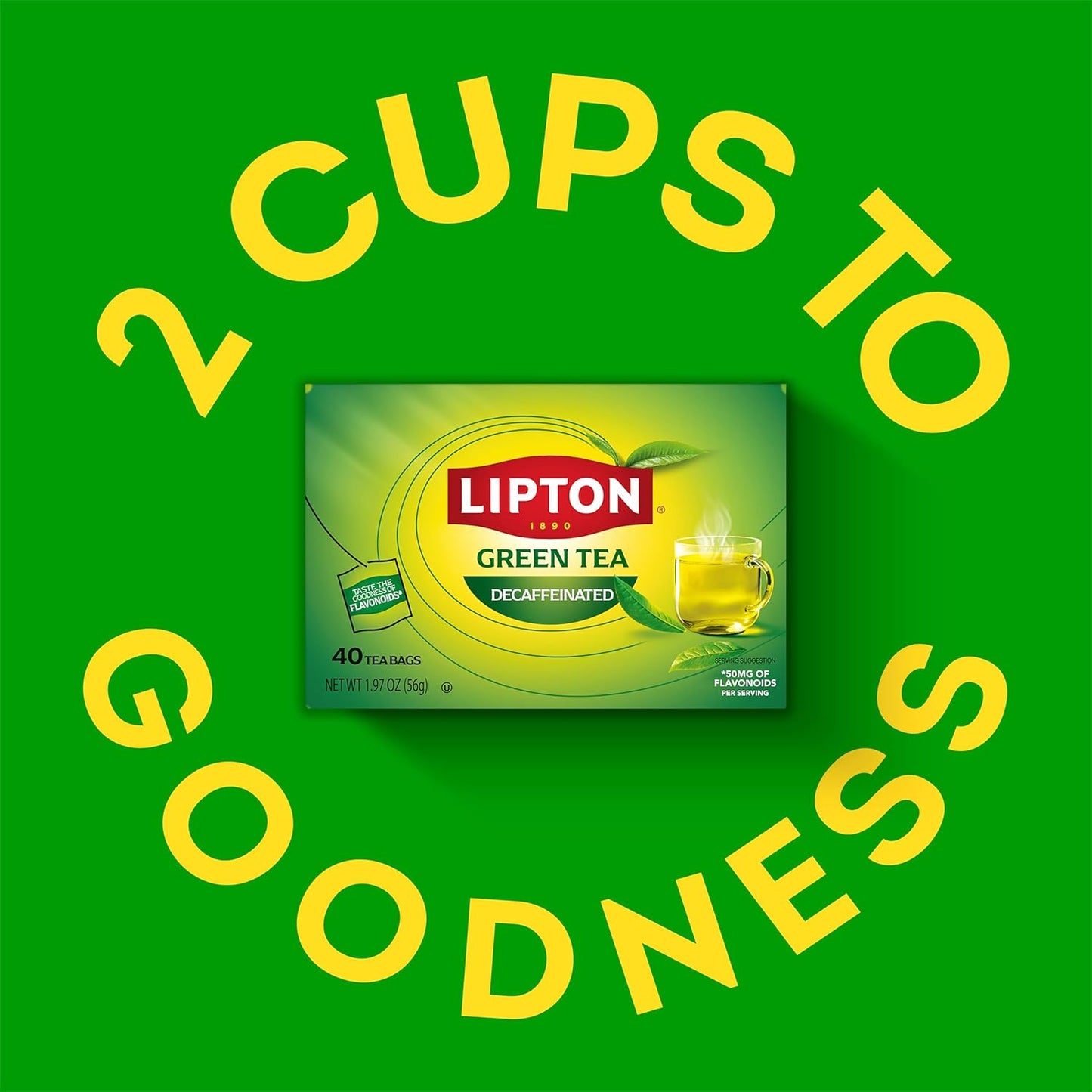 Lipton Decaffeinated Green Tea Bags - Unsweetened, Flavonoid-Rich, 40 Count for Hot or Iced Tea