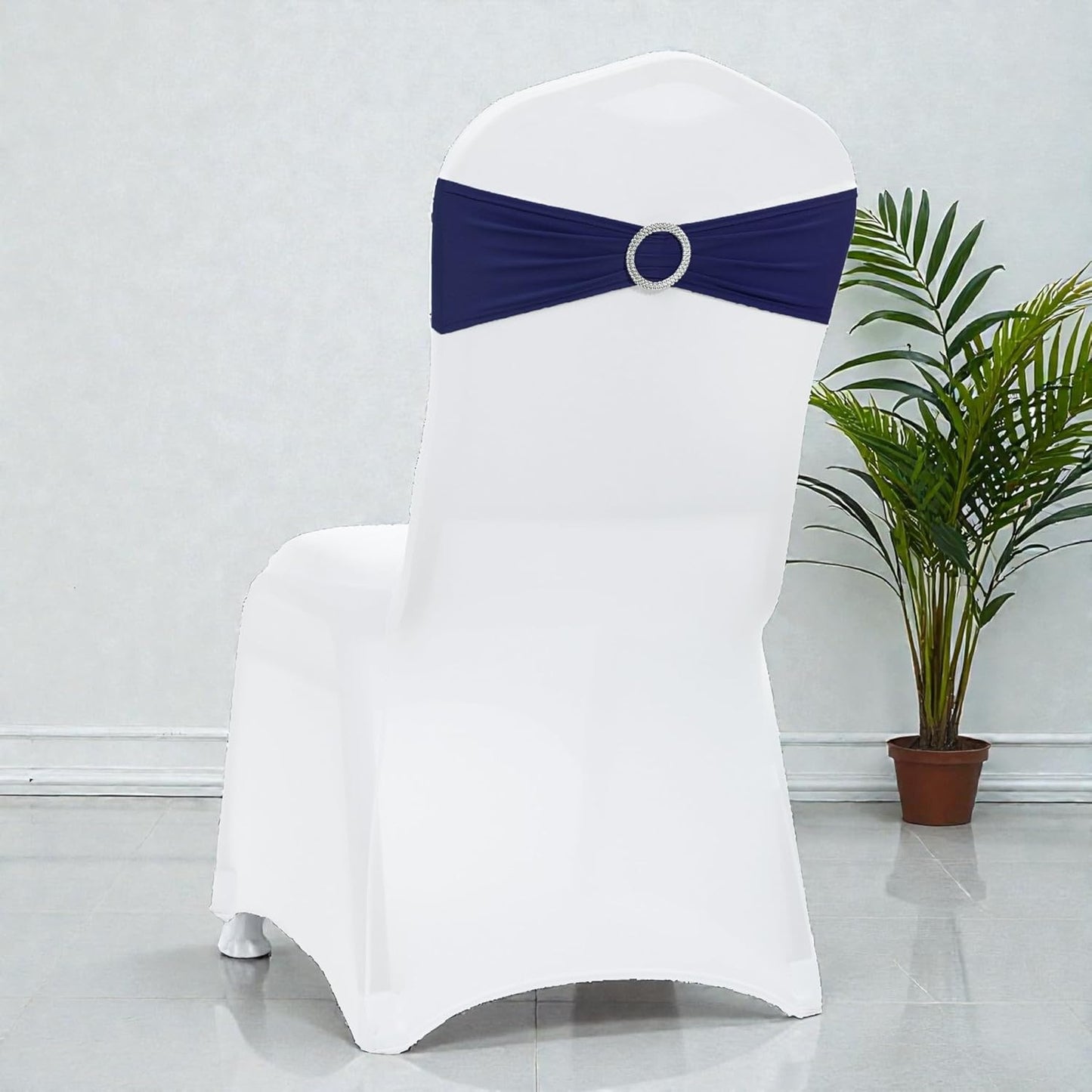 MDS Spandex Chair Sashes - Universal Elastic Stretch Bands with Buckle Slider Bow | Navy Blue, Pack of 150