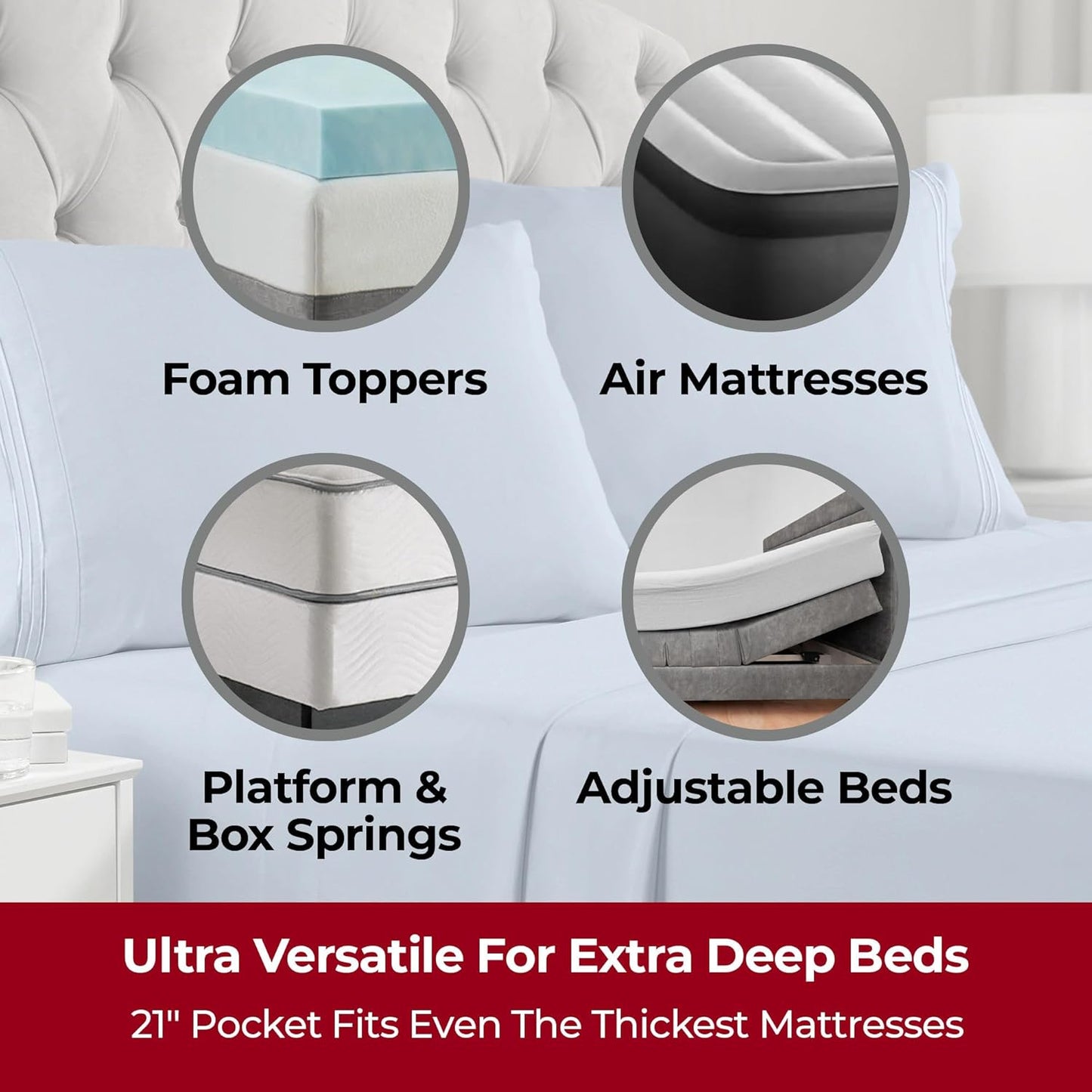 Mellanni Extra Deep Queen Sheets - Hotel Luxury Bedding | Ultra Soft, Cooling, Stain Resistant (Queen, Blue Hydrangea)