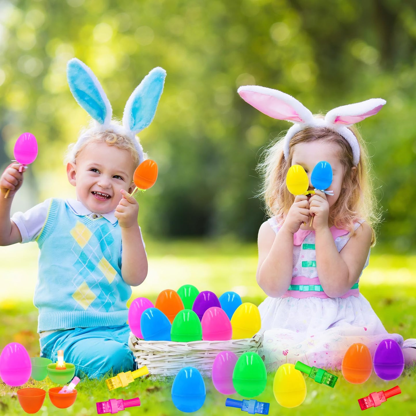 24 Pack Easter Eggs Filled LED Finger Lights ,LED Light Up Toys Glow In The Dark Non Candy Gifts Easter Egg Fillers Easter Hunt Filling Treats Easter Basket Stuffers Party Favor for Kids Boys Girls