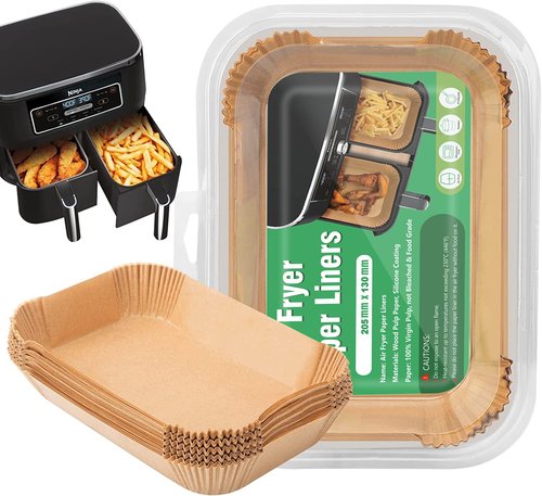 100 Pcs Ninja Air Fryer Liners Disposable, Non-Stick Parchment Paper for Ninja DZ201, DZ401, DZ550 & Compatible with Cosori, Chefman, Dual Air Fryers