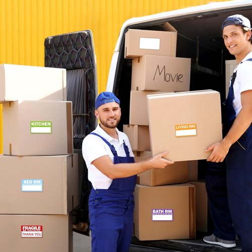 Home Moving Labels - 300 Count Color-Coded Packing Stickers | 3.5"x2" Writable Areas, Includes Fragile & Blank