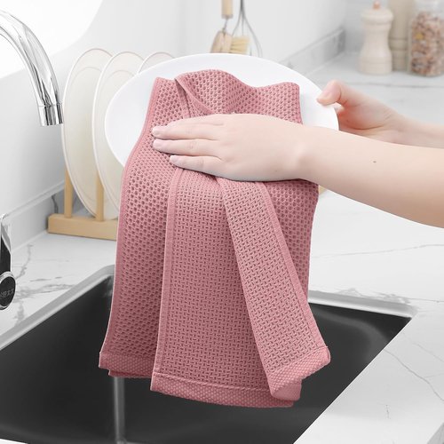 Homaxy 100% Cotton Waffle Weave Dish Towels - Ultra Soft & Absorbent Quick Drying, 13 x 28 Inches, 6-Pack | Dried Rose