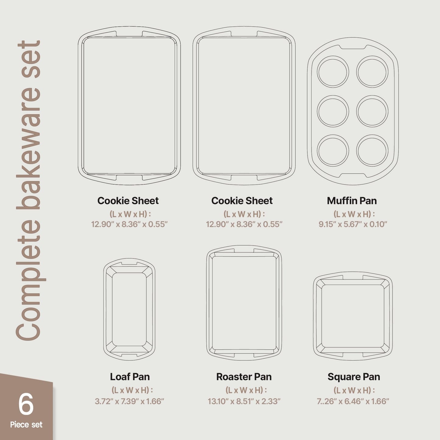 Bakken Swiss - Bakeware Set – 6 Piece – Stackable, Deluxe, Non-Stick Baking Pans for Professional and Home Cooking – Carbon Steel, Gray Stone Coating