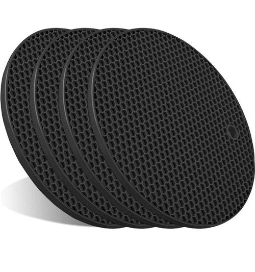4 Pcs Trivets for Hot Dishes, Hot Pads for Kitchen, Silicone Pot Holders, Extra Thick, Non Slip, Multipurpose Kitchen Accessories (Black)