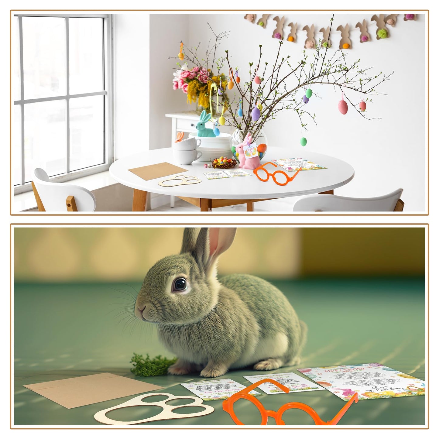 VioraWhite 11 Pcs Easter Bunny Evidence Set Bunny Footprints Template Greeting Cards Stickers Cardboard Key Glasses Prop for DIY Easter Scene Dress up Gifts