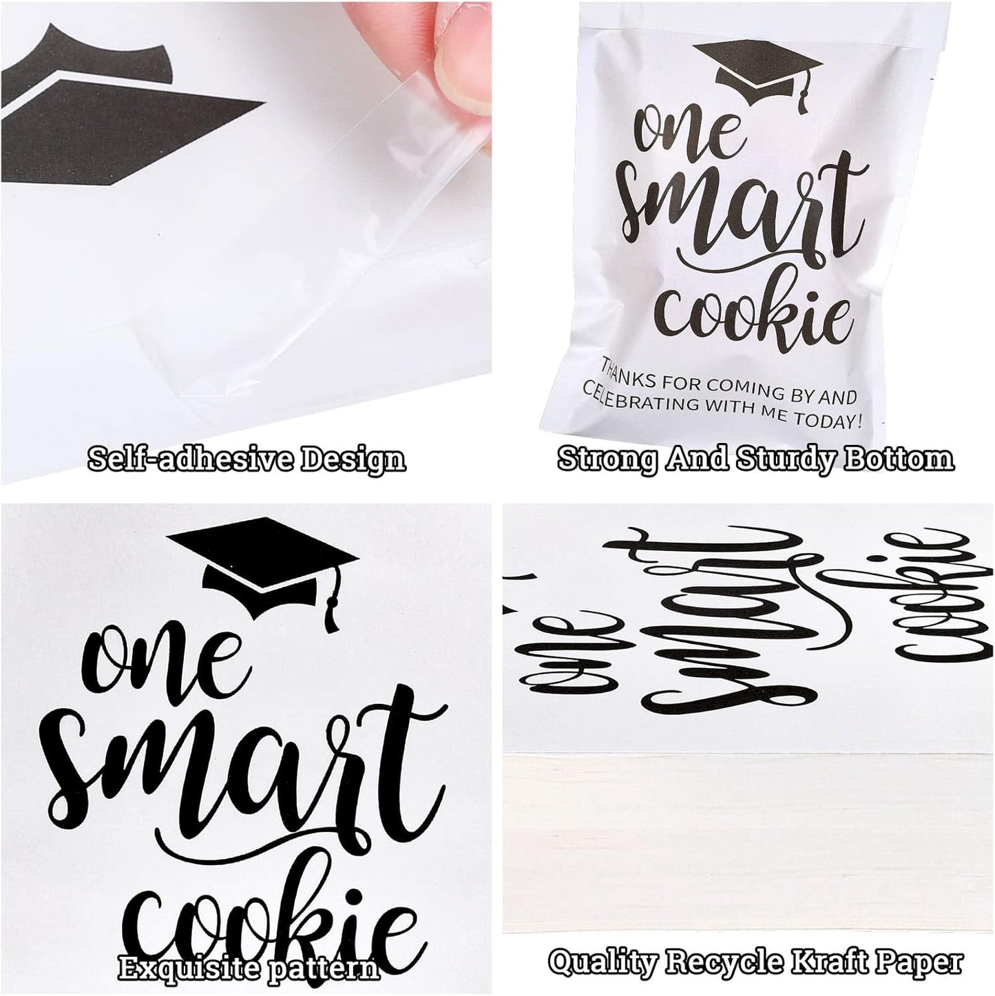 Whaline Graduation Candy Gift Bags - 100 Pack Self-Adhesive White Kraft Treat Bags for 2026 Celebrations