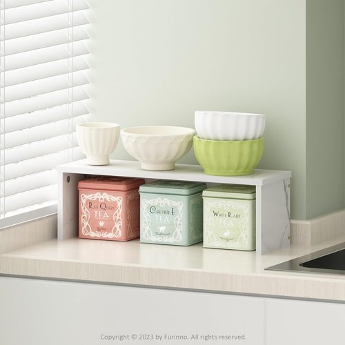 Furinno Helena Kitchen Counter Organizer Shelf - Stackable Design, 18-Inch, Marble White Finish