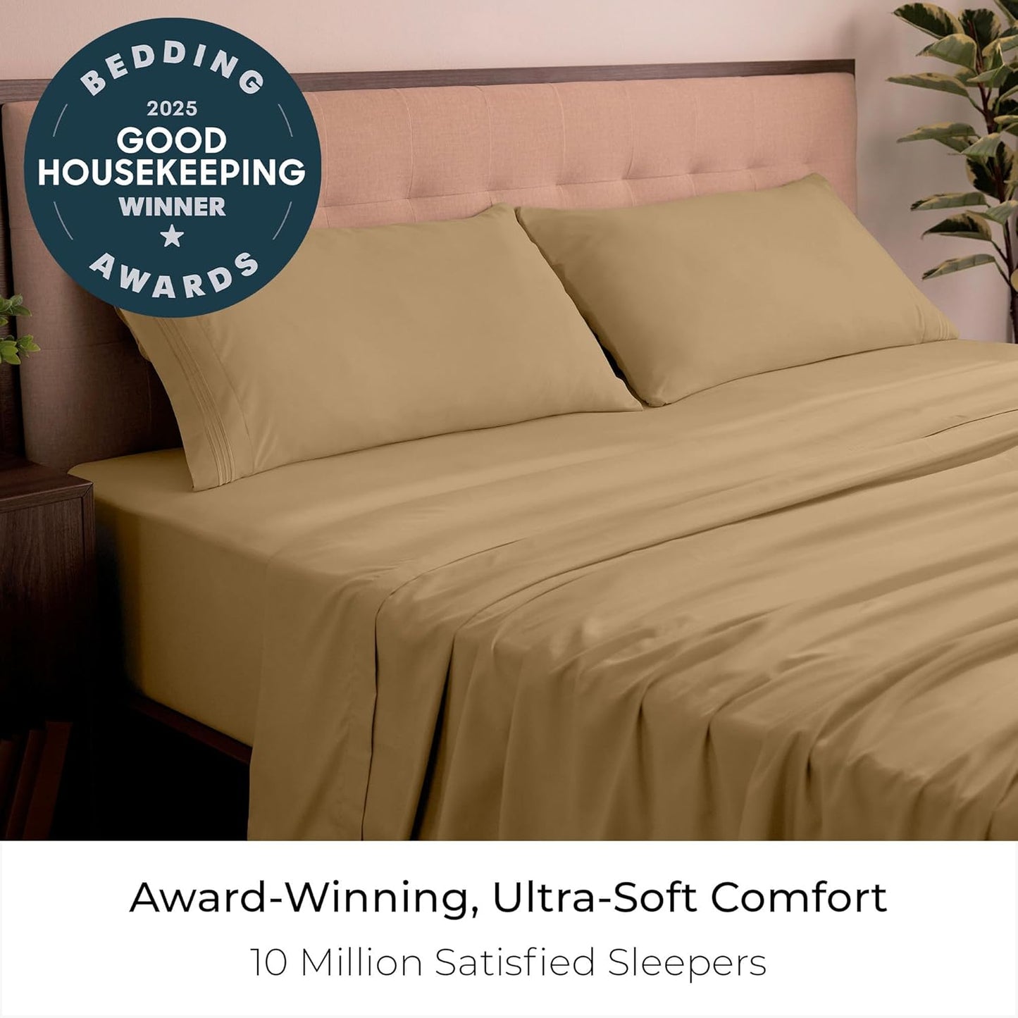 Mellanni California King Sheets Set - 4 PC Hotel Luxury Bedding | Extra Soft, Cooling, Stain Resistant (Gold)