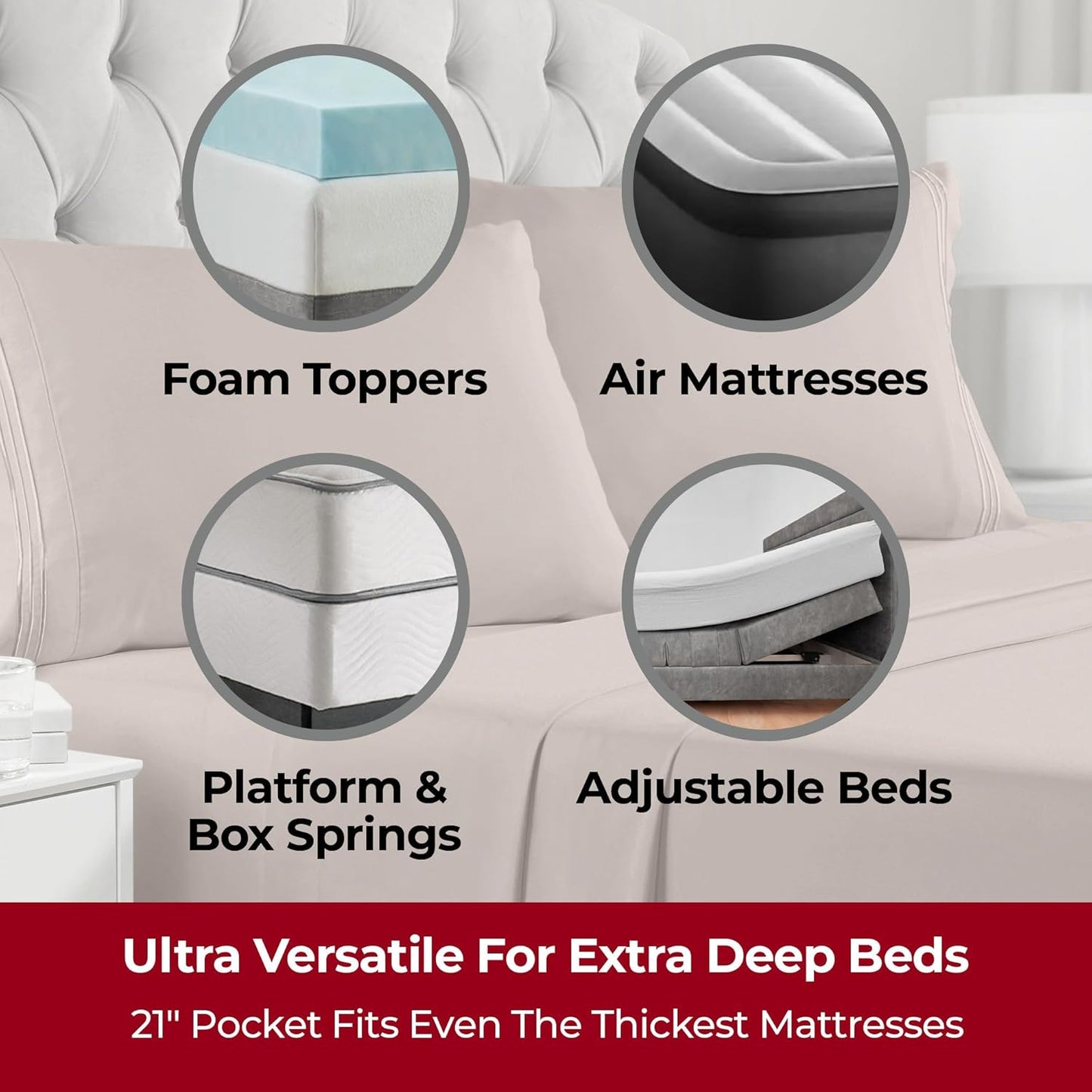 Mellanni Extra Deep King Sheets - Luxury 4 PC Bedding Set - Ultra Soft, Cooling, Stain Resistant (King, Tan)