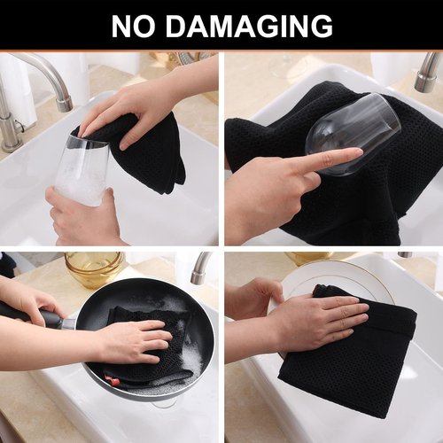 Homaxy 100% Cotton Dish Cloths, 8 Pack - 12 x 12 Inches, Waffle Weave Super Soft and Absorbent Dish Towels Quick Drying Dishcloths, Black