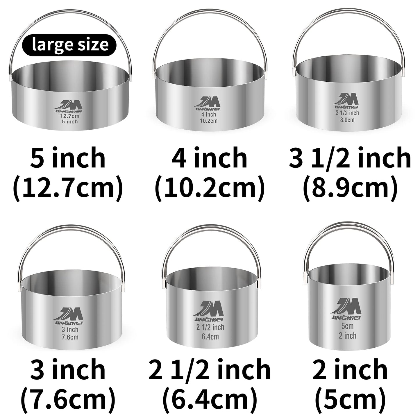 M JINGMEI Biscuit Cutter Set for baking 2inch 2.5inch 3inch 3.5inch 4inch 5inch large size Round Cookies Cutter with Handle Professional Baking Dough Tools 6pcs set