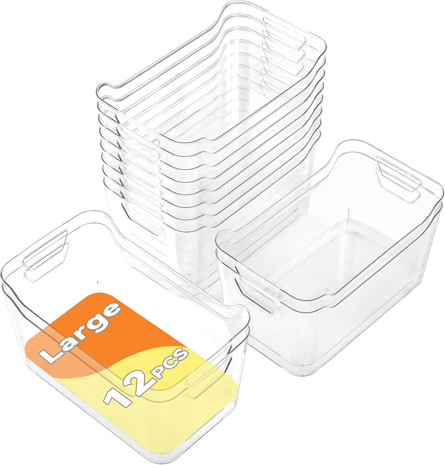 Skiennix Clear Plastic Storage Bins - 12 Pack Pantry Organizers with Handles for Kitchen & Bathroom
