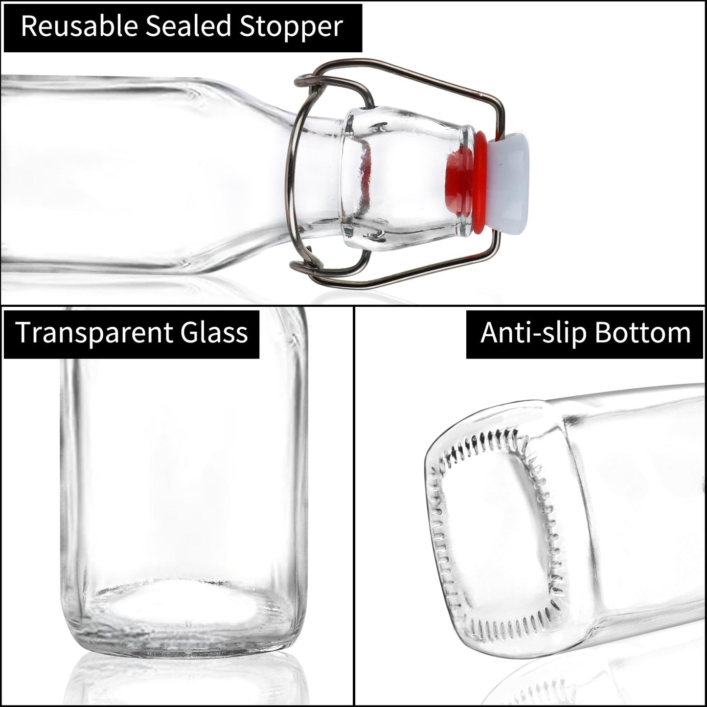 UrSpeedtekLive 12 Pack 4oz Swing Top Glass Bottles, 125ML Square Bottles with Airtight Stoppers for Kombucha, Kefir, Vanilla Extract, Beer(Bonus Gaskets, Labels and Funnel)