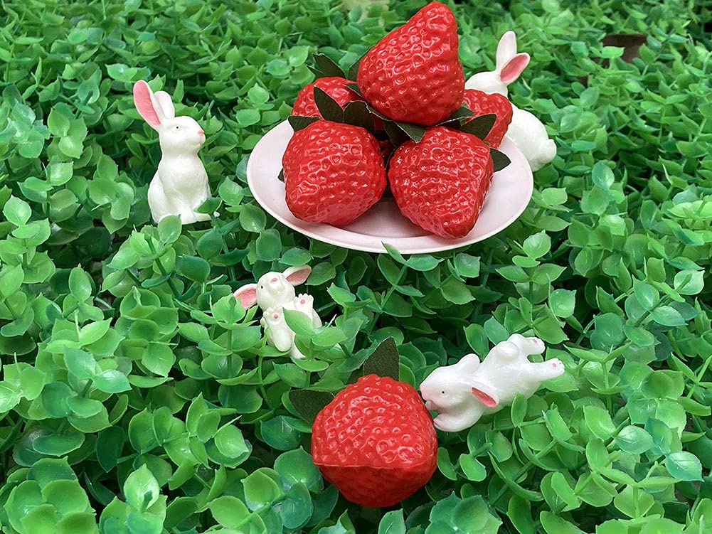 Aliotech 18PCS Plastic Artificial Red Strawberries Fake Lifelike Simulation Realistic Strawberry Artificial Fruits Decoration Photography Prop for Home Kitchen Decoration