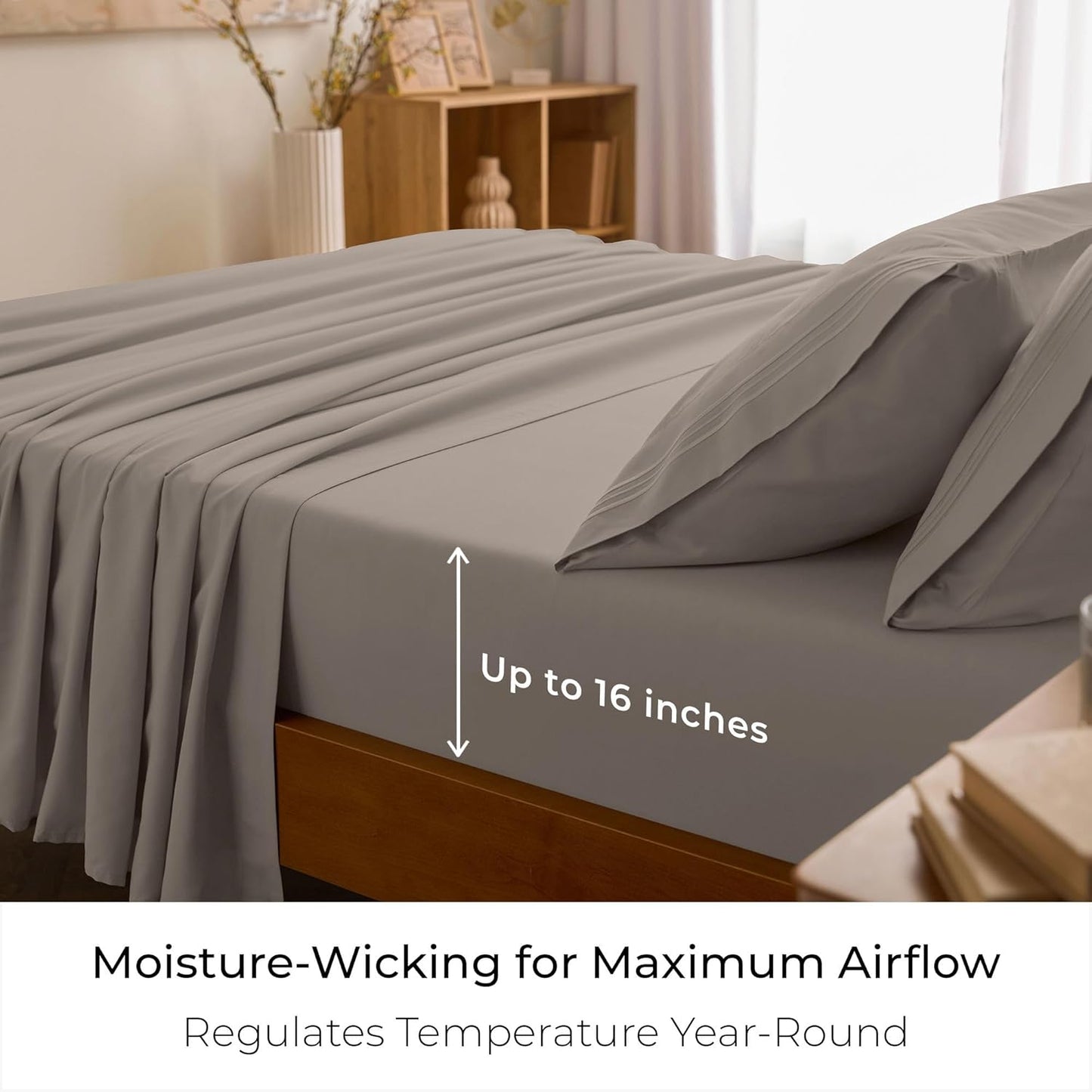 Mellanni Queen Sheets Set - 4 PC Luxury Hotel Bedding | Extra Soft, Cooling, Wrinkle-Resistant (Tan)