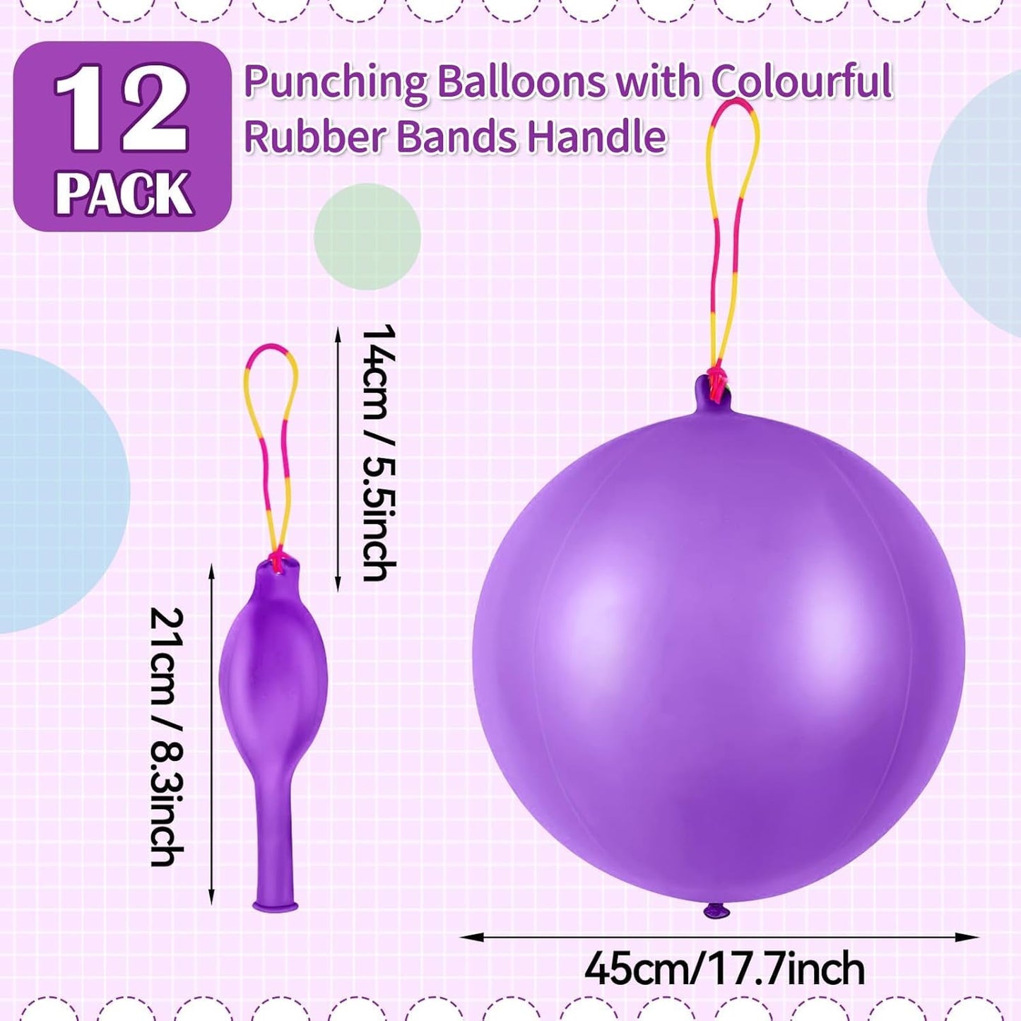 Purple Punch Balloons - 12 Pcs with Rubber Band Handle for Easy Grip | Perfect for Kids' Birthday Parties