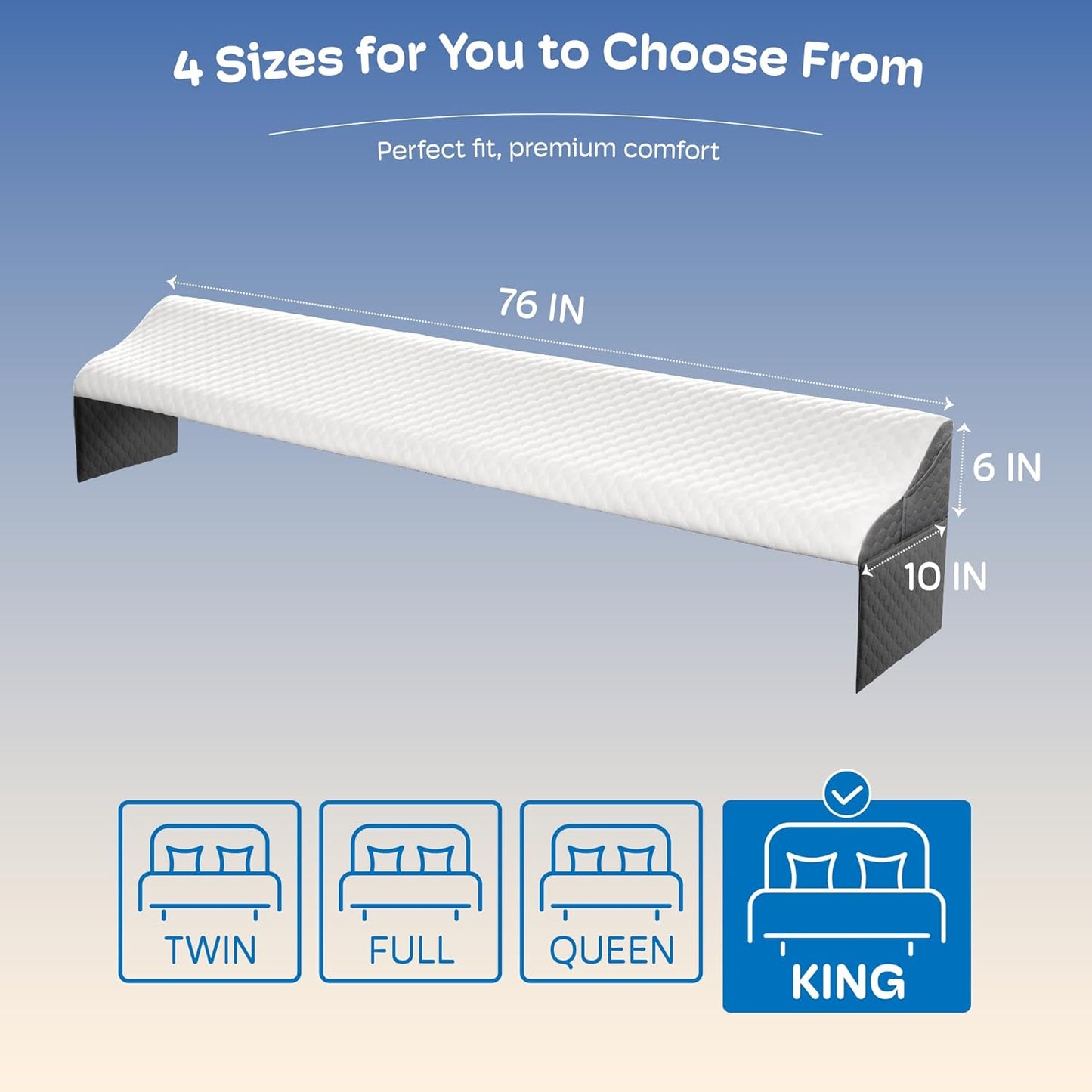 King Size Bed Wedge Pillow - Ergonomic Headboard Gap Filler | Non-Slip, Breathable Design (76" x 10" x 6")