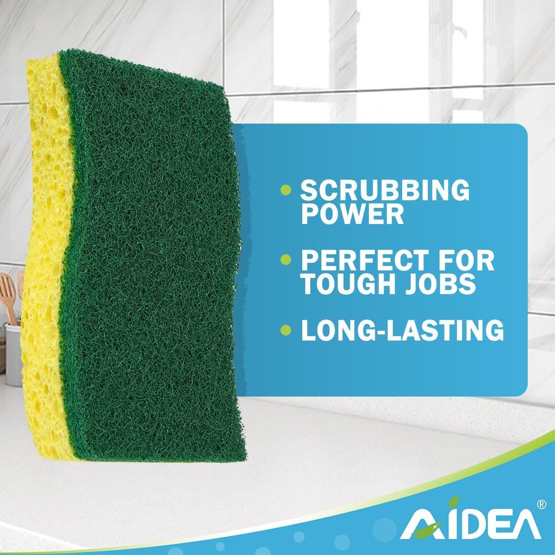AIDEA Heavy-Duty Kitchen Sponges - 9 Count | Powerful Scrubbing for Tough Messes in Kitchen & Bathroom