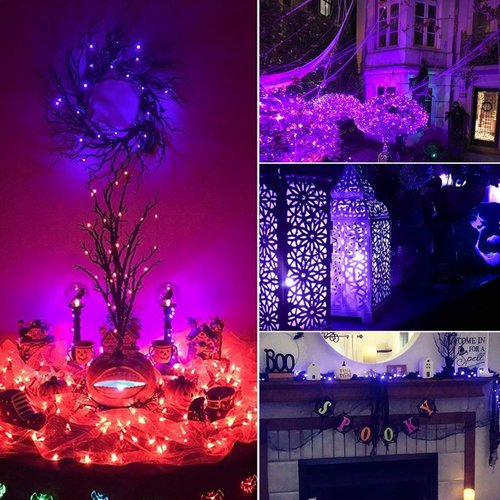 Brightown 24 Pack Fairy Lights Battery Operated, Halloween String Lights Waterproof Black Wire 7 ft 20 LED Firefly Starry Lights for Hallowen Decorations DIY Paper Lantern Craft Pumpkin (Purple)