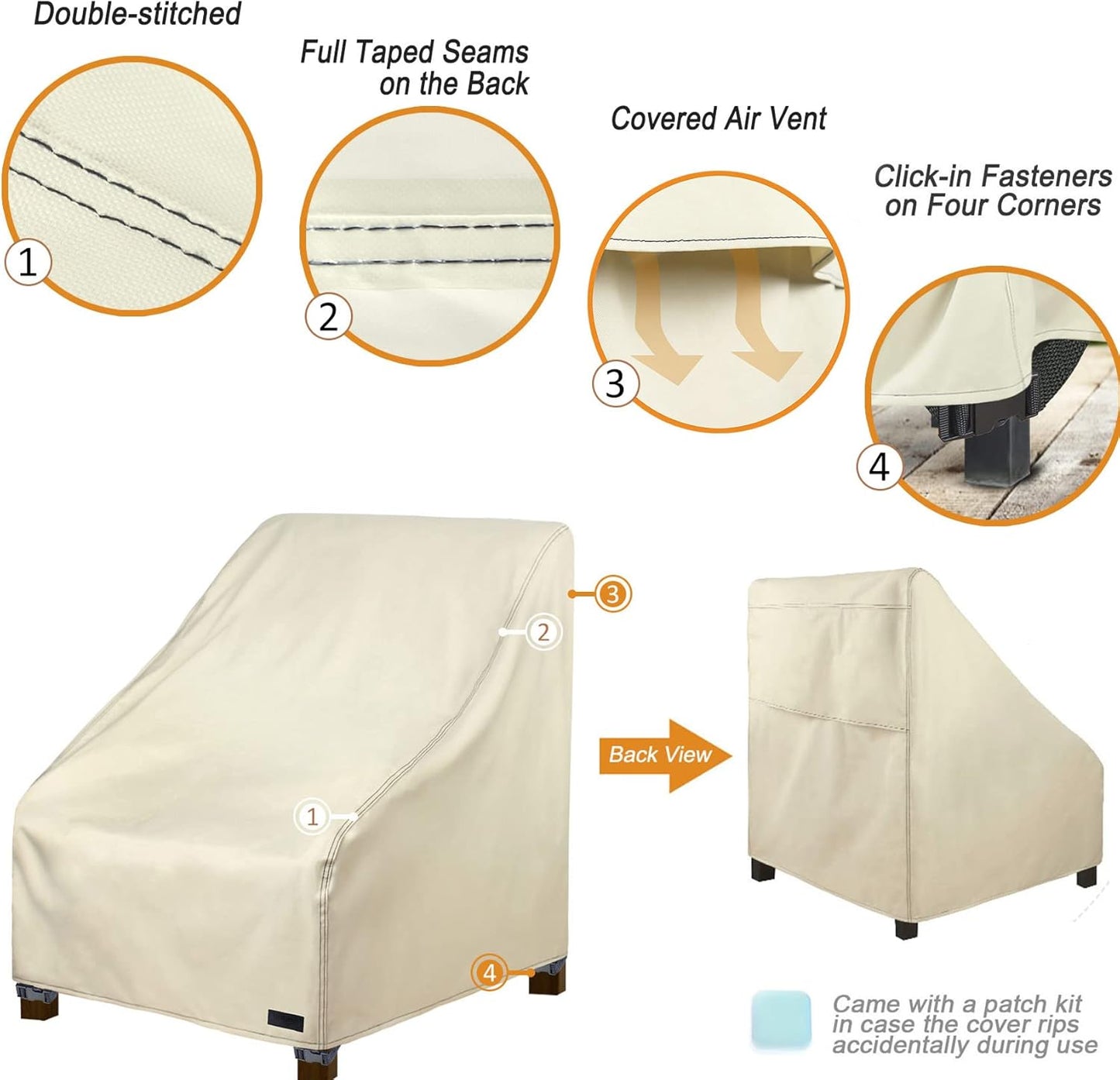 NettyPro Patio Chair Covers - Waterproof Heavy-Duty Outdoor Furniture Protection | 2 Pack, Beige, 30W x 33D x 34H Inches