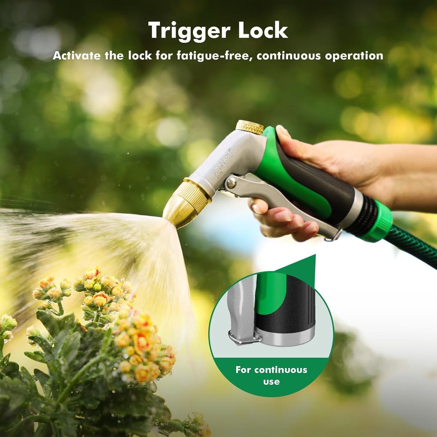 RESTMO Heavy Duty Metal Hose Nozzle - High Pressure Sprayer with Adjustable Patterns for Garden, Car, Pet | Green