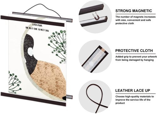 Benjia Magnetic Light Wood Poster Frame - 23" Wooden Hanger for Photos & Artwork | Walnut Finish