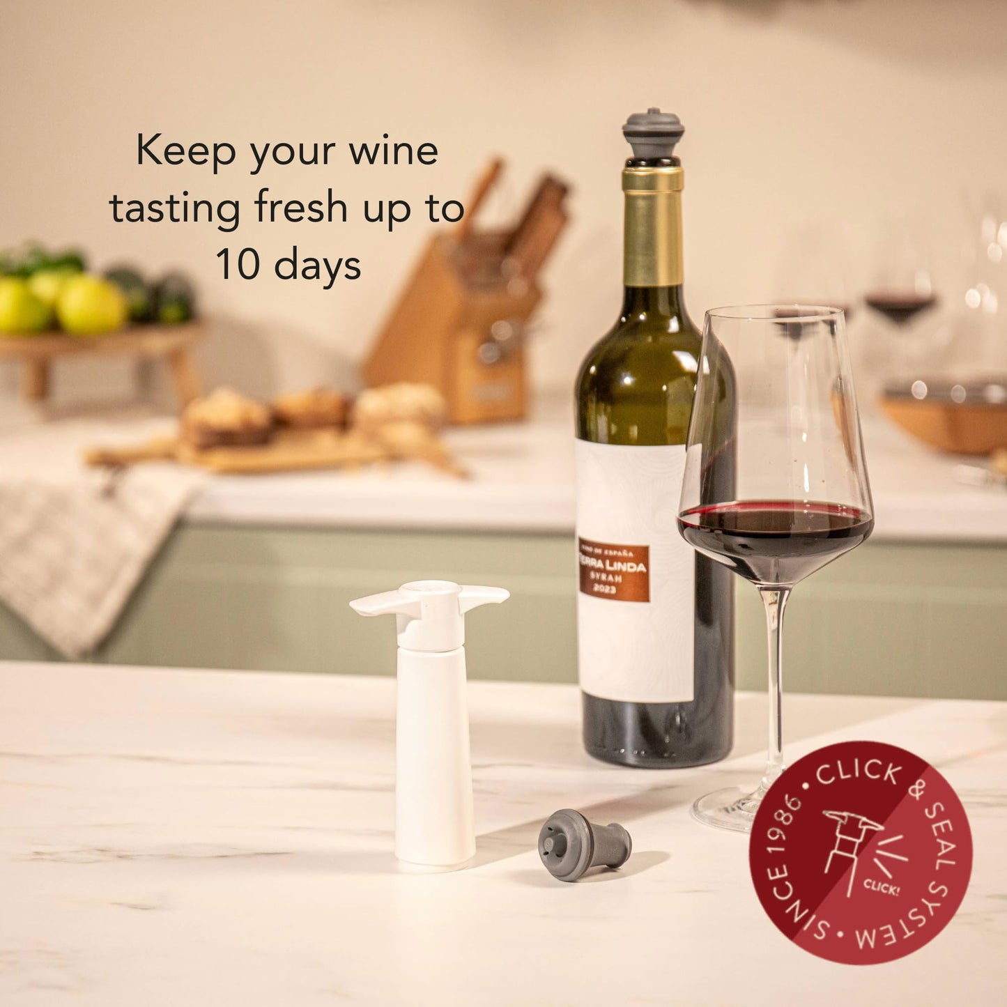 Vacu Vin Original Wine Saver with 1 Vacuum Bottle Stopper – Wine Preserver Pump for Red or White Wine – Manual Air Remover System – Airtight Seal – Keep Wine Fresh Longer – White