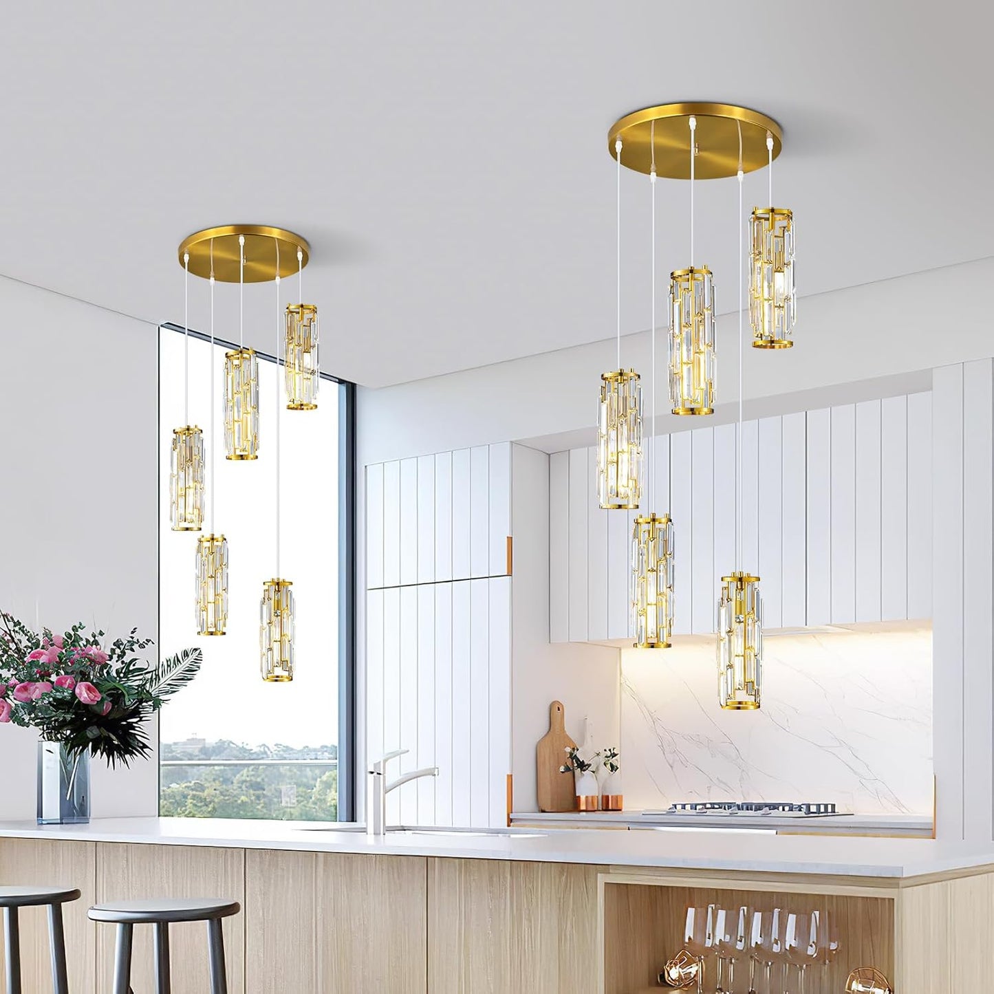 Pendant Lights Modern Pendant Lights Kitchen Island Gold Pendant Light Fixture Mini Crystal Chandelier Lighting for Kitchen Island Dinning Room Bedroom Sink (Gold 3-Light)