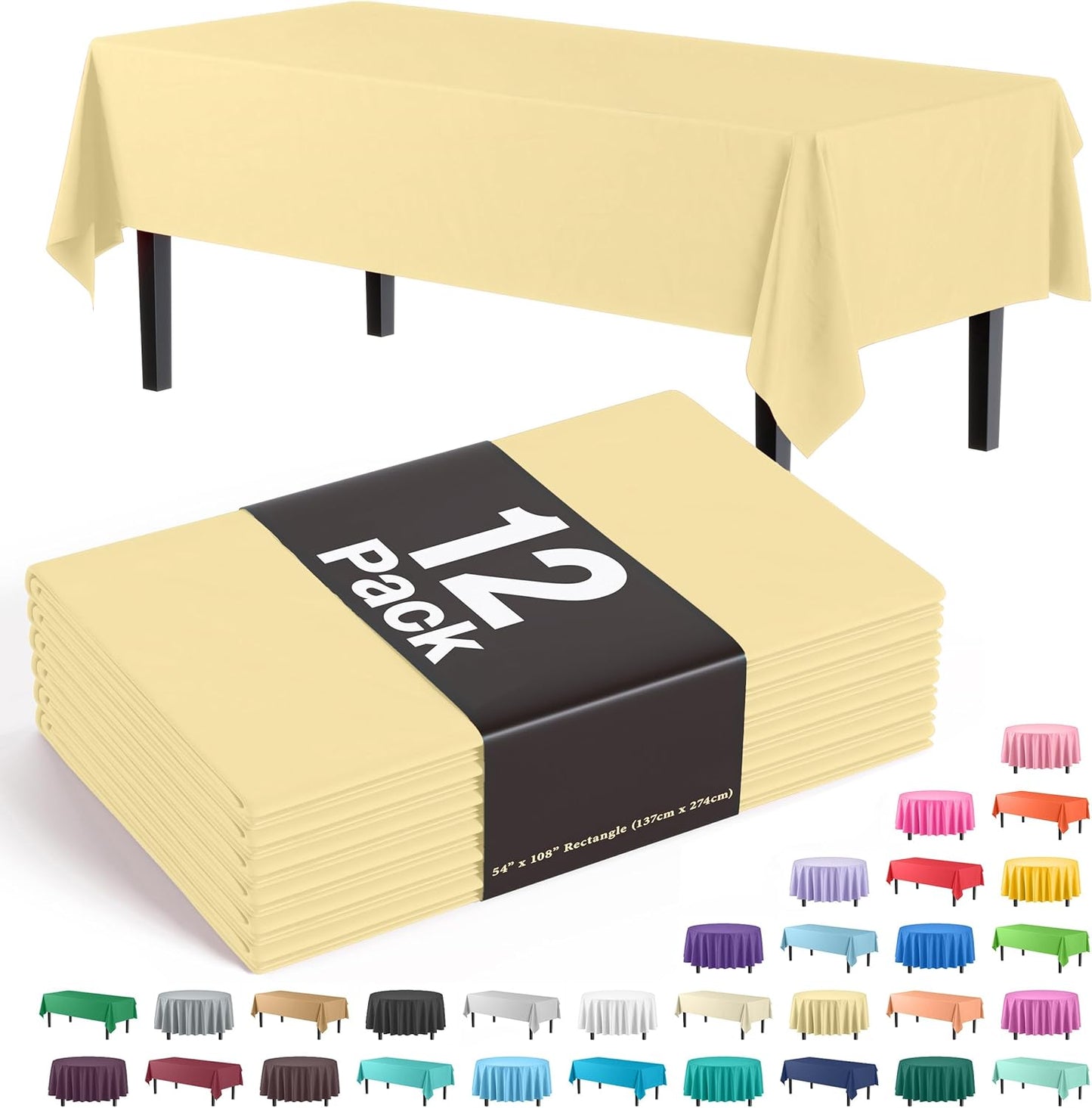 Premium Dark Green Plastic Tablecloths - 12-Pack, 54" x 108" Rectangle Covers