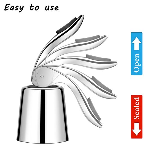 ERHIRY Wine Stoppers Set of 2 - Stainless Steel Wine Bottle Stopper with Silicone Seal, Reusable Beverage Preserver, Freshness Keeper, Premium Bottle Sealers, Ideal Wine Saver Accessory Gift Set