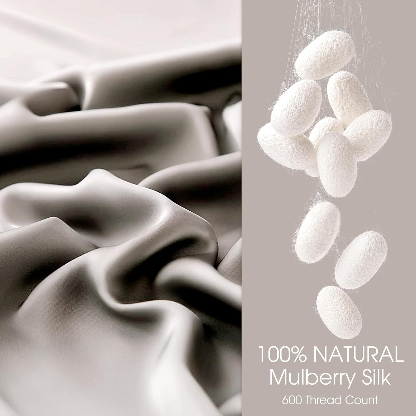 Skiennix 100% Mulberry Silk Pillowcases - Set of 2 Queen Size for Hair & Skin | Soft, Breathable, Cooling, Grey