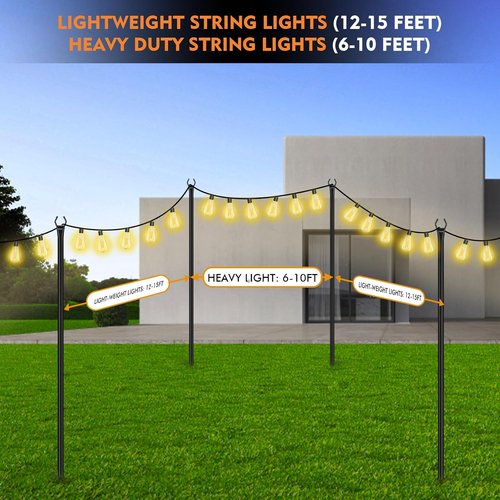 Feed Garden String Light Poles - 9.8FT Metal Stands for Outdoor Decor | 4 Pack for Deck, Patio & Events
