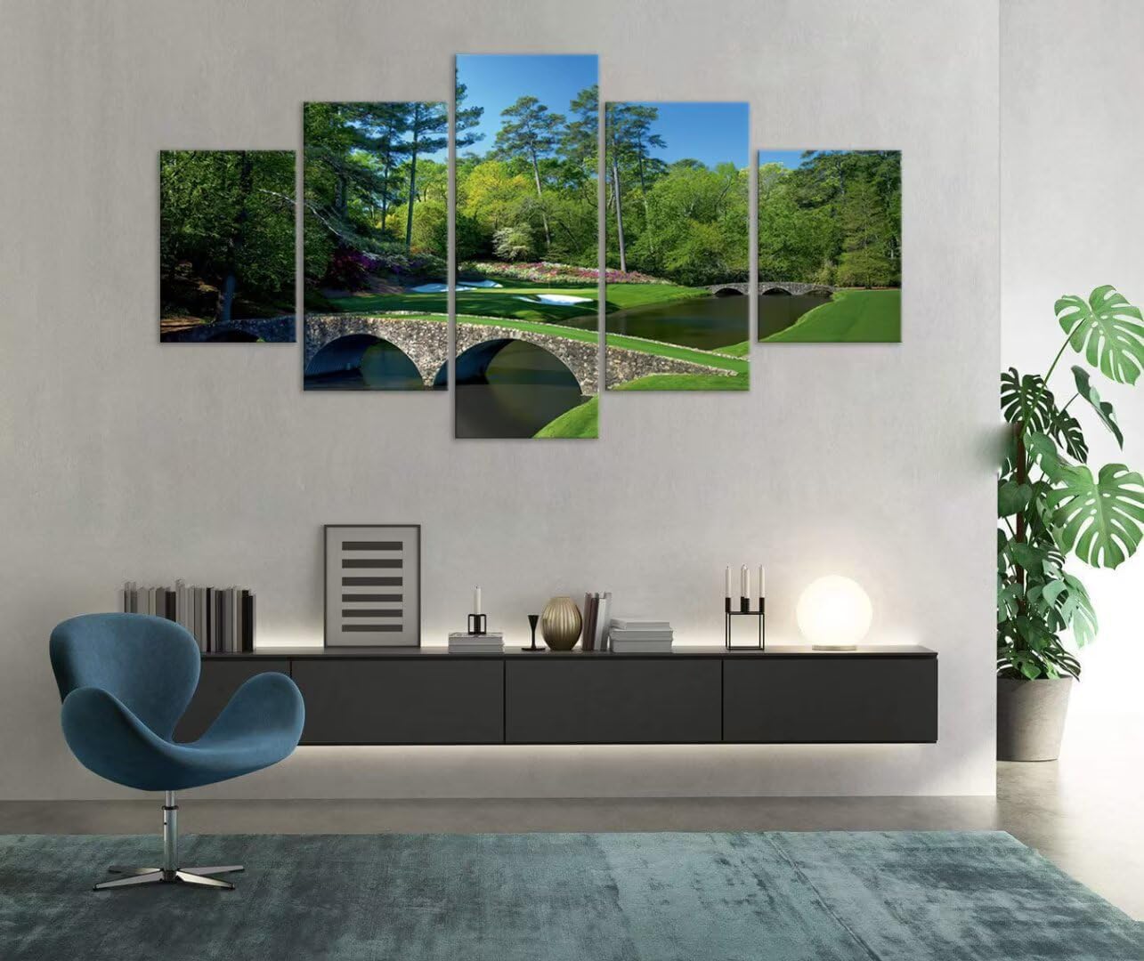 chenchenArt Augusta National Golf Course 12th Hole Wall Art Living Room Bedroom Bathroom Home Decorations Golf Course Pictures Posters Canvas Prints Modern Artwork Framed Ready to Hang(50''W x 24''H)