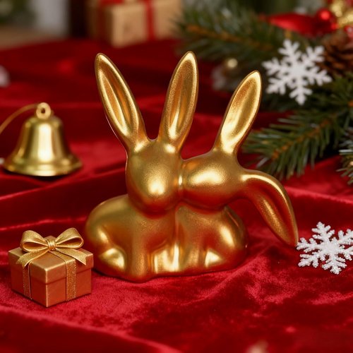 Golden Couple Bunny Figurine - Unique Resin Statue for Home & Office Decor | Perfect for Easter, Christmas & More