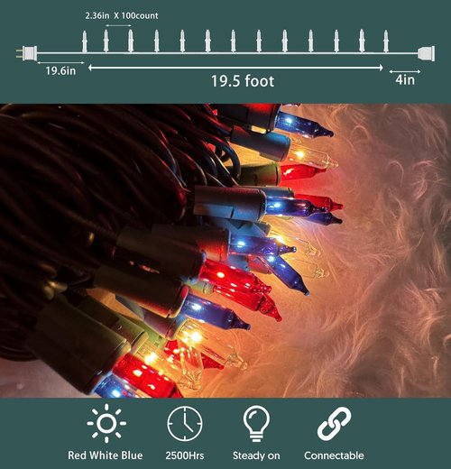 HISHINY Mini String Lights - 100 Count Red, White & Blue Patriotic Decorations | 21 Feet for 4th of July & Holiday Decor