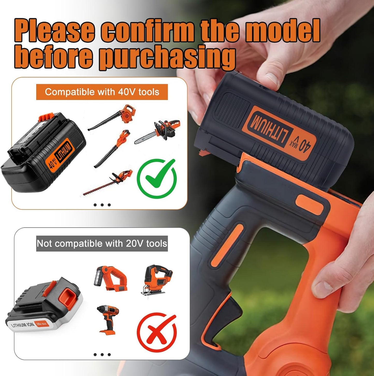 Powilling 40V Lithium Replacement Battery - 3.5Ah for Black & Decker Tools | Compatible with LBX2040, LBXR36, LST540