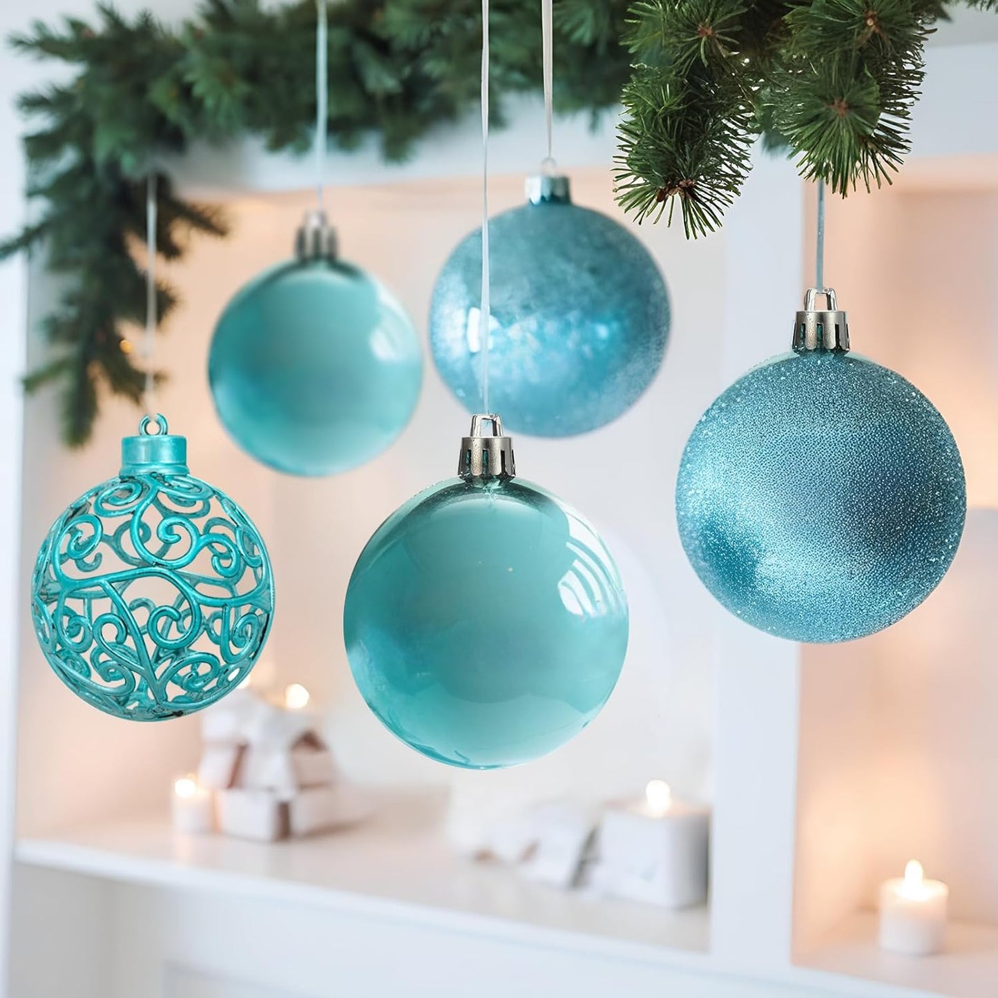 Turquoise Shatterproof Christmas Tree Ornaments - 24ct 60mm Holiday Decorations