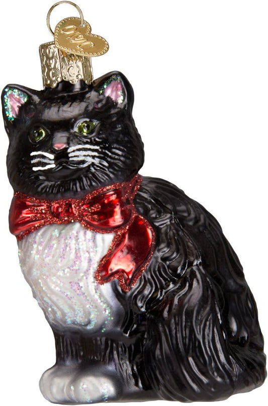 Tuxedo Kitty Glass Blown Ornament - Handcrafted Christmas Tree Decoration