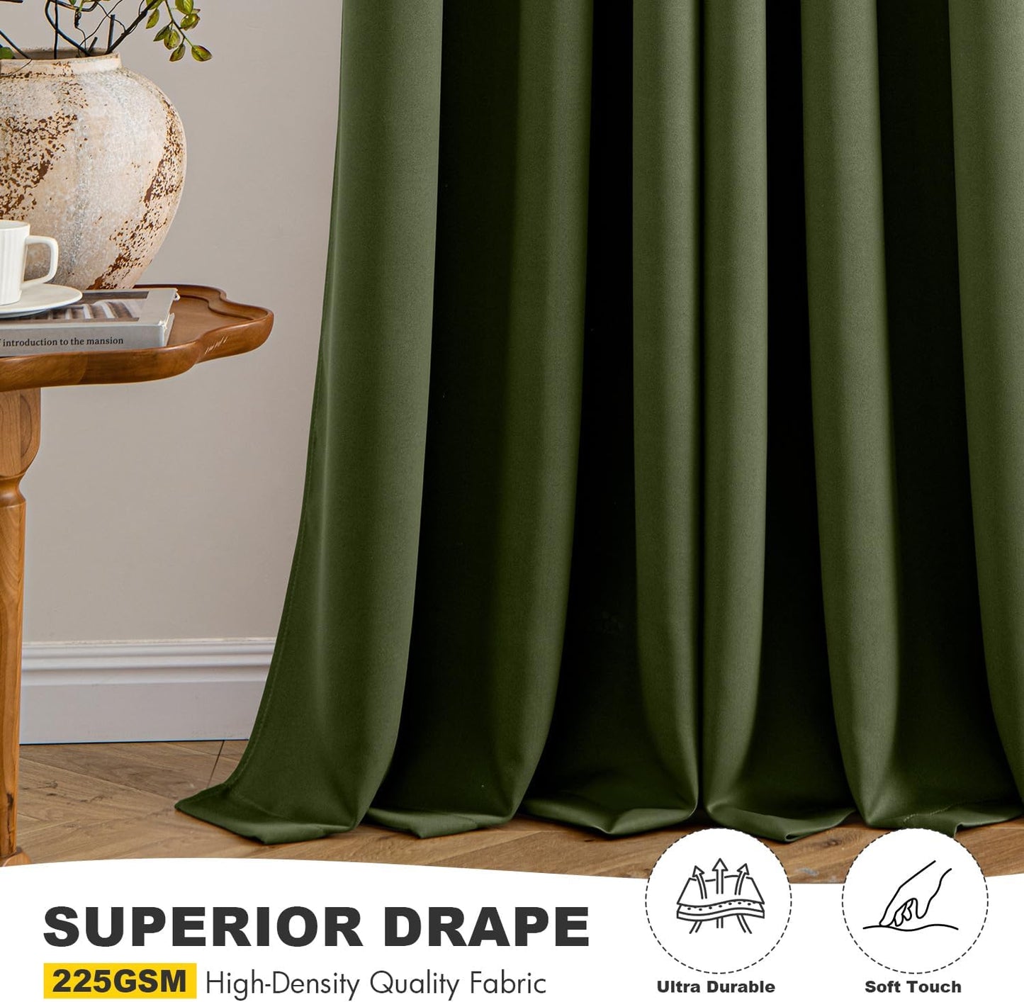 MIULEE Olive Green Blackout Curtains - Thermal Insulated Room Darkening Drapes | 40 x 45 Inches, 2 Panels