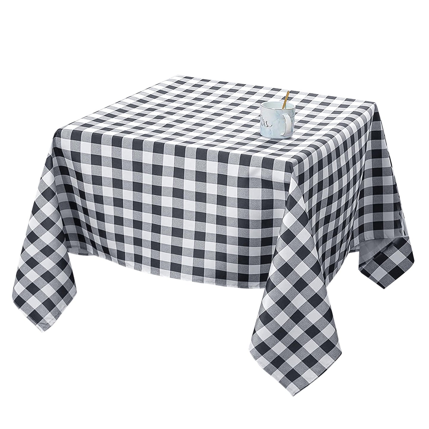 Biscaynebay Fabric Square Tablecloths 54x54 Inch, Black/Grey Scottish Plaid Table Cloth Small Card Folding Table Covers Water Resistant for Dining, Kitchen, Wedding and Parties, etc Machine Washable