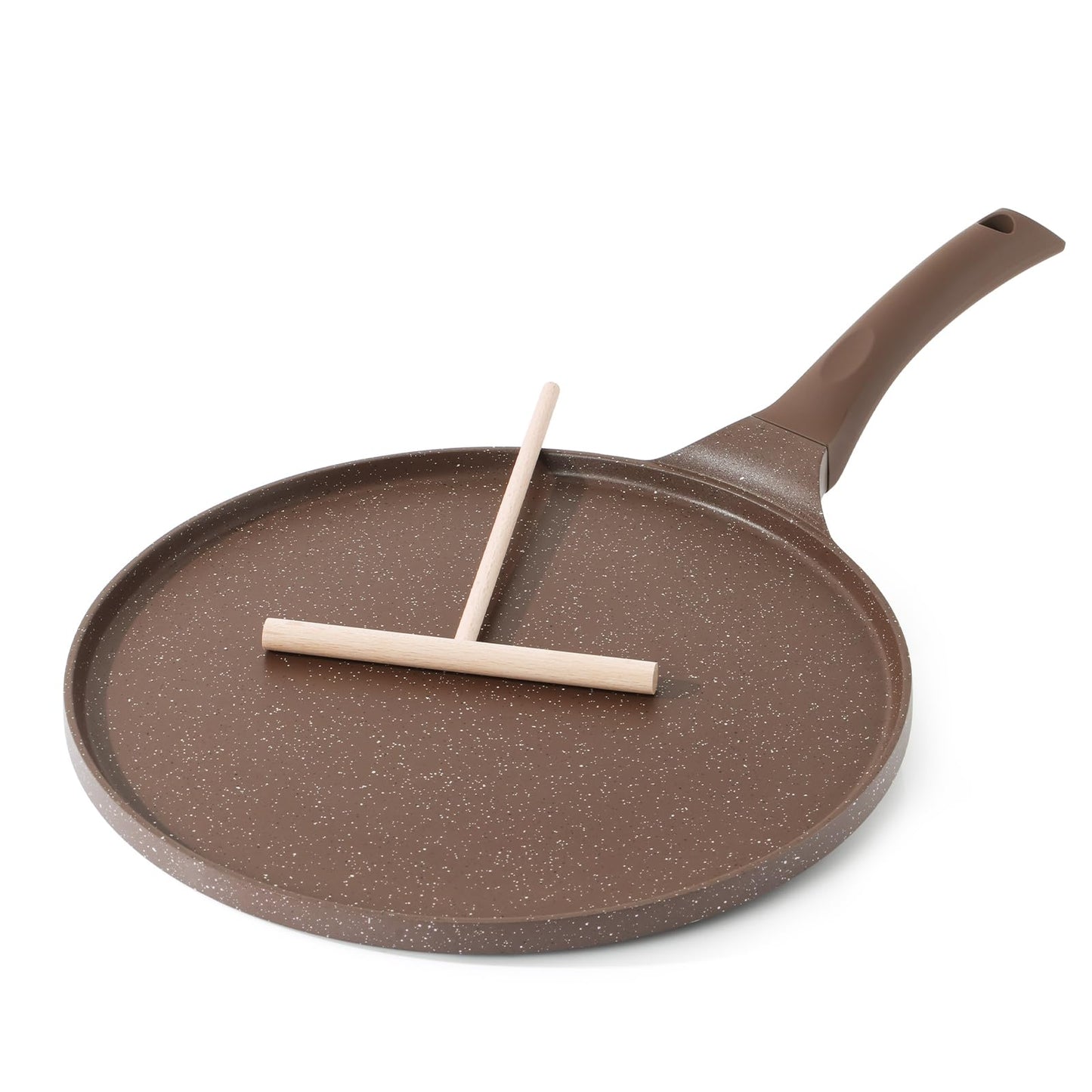 SENSARTE Nonstick Crepe Pan, Swiss Granite Coating Dosa Pan Pancake Flat Skillet Tawa Griddle 10-Inch with Stay-Cool Handle, Induction Compatible (Toffee Brown)